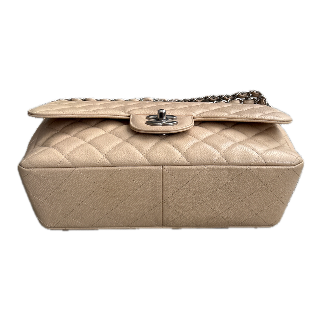 Beige Jumbo Classic Single Flap Bag