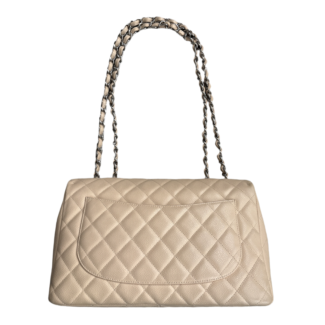 Beige Jumbo Classic Single Flap Bag
