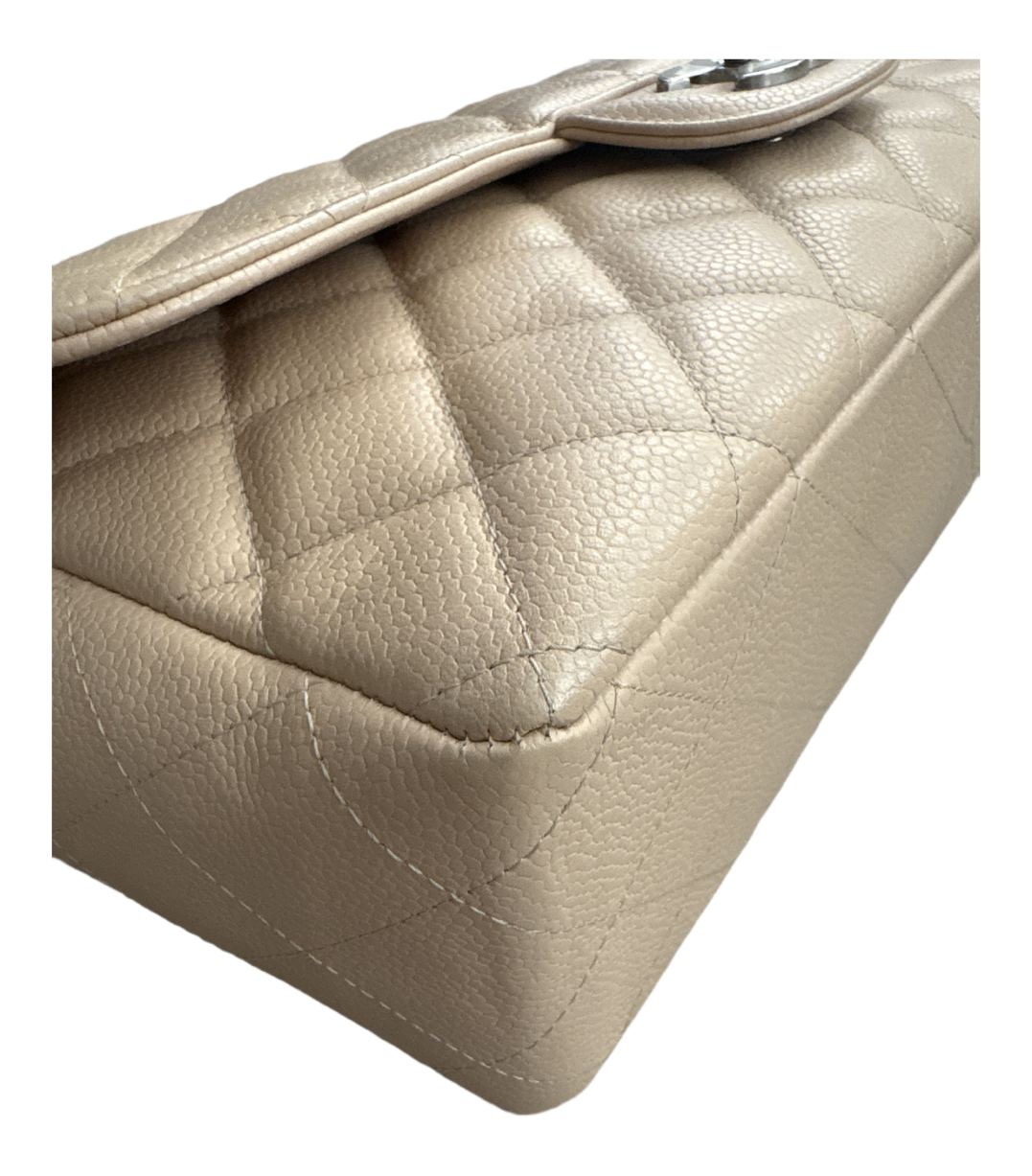 Beige Jumbo Classic Single Flap Bag