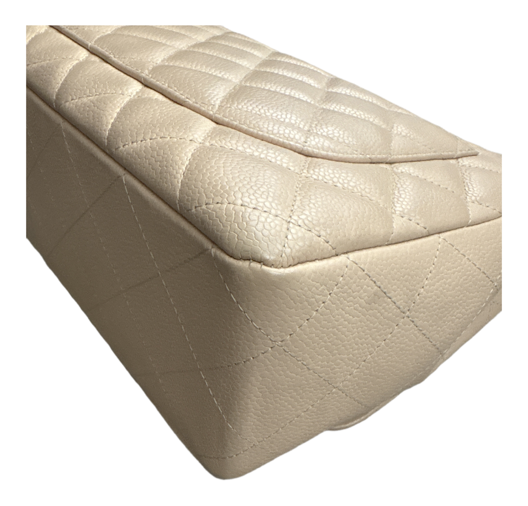 Beige Jumbo Classic Single Flap Bag