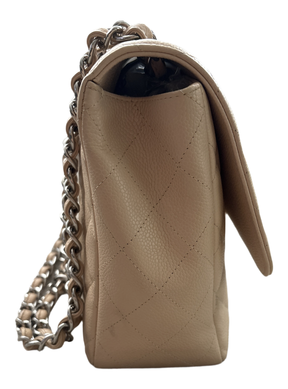 Beige Jumbo Classic Single Flap Bag