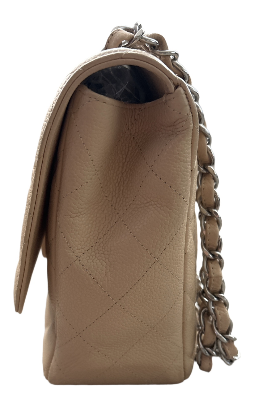 Beige Jumbo Classic Single Flap Bag