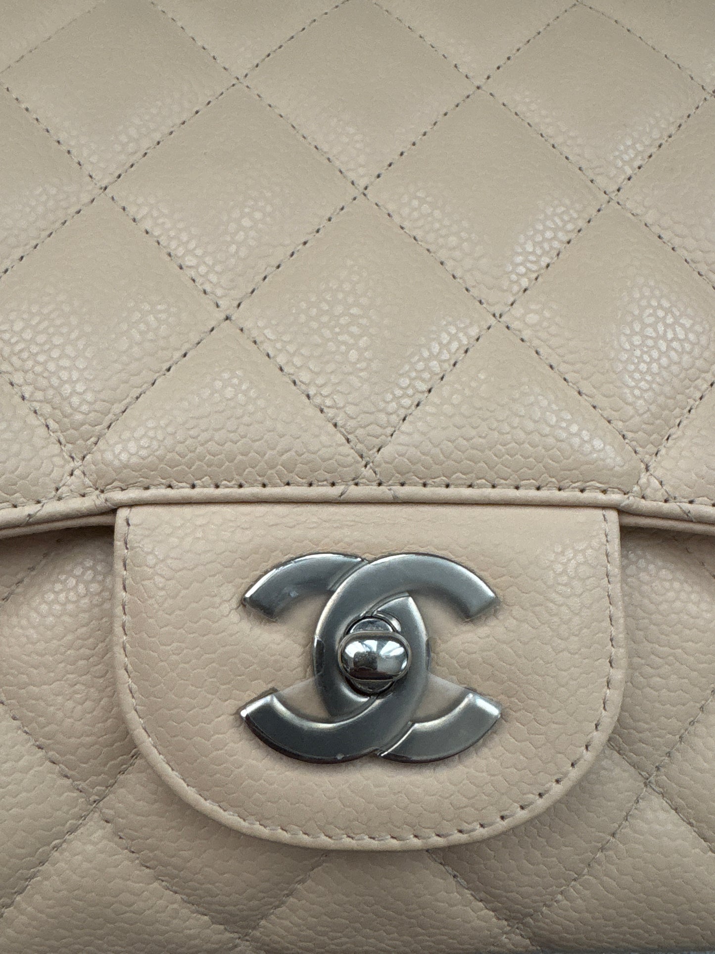 Beige Jumbo Classic Single Flap Bag
