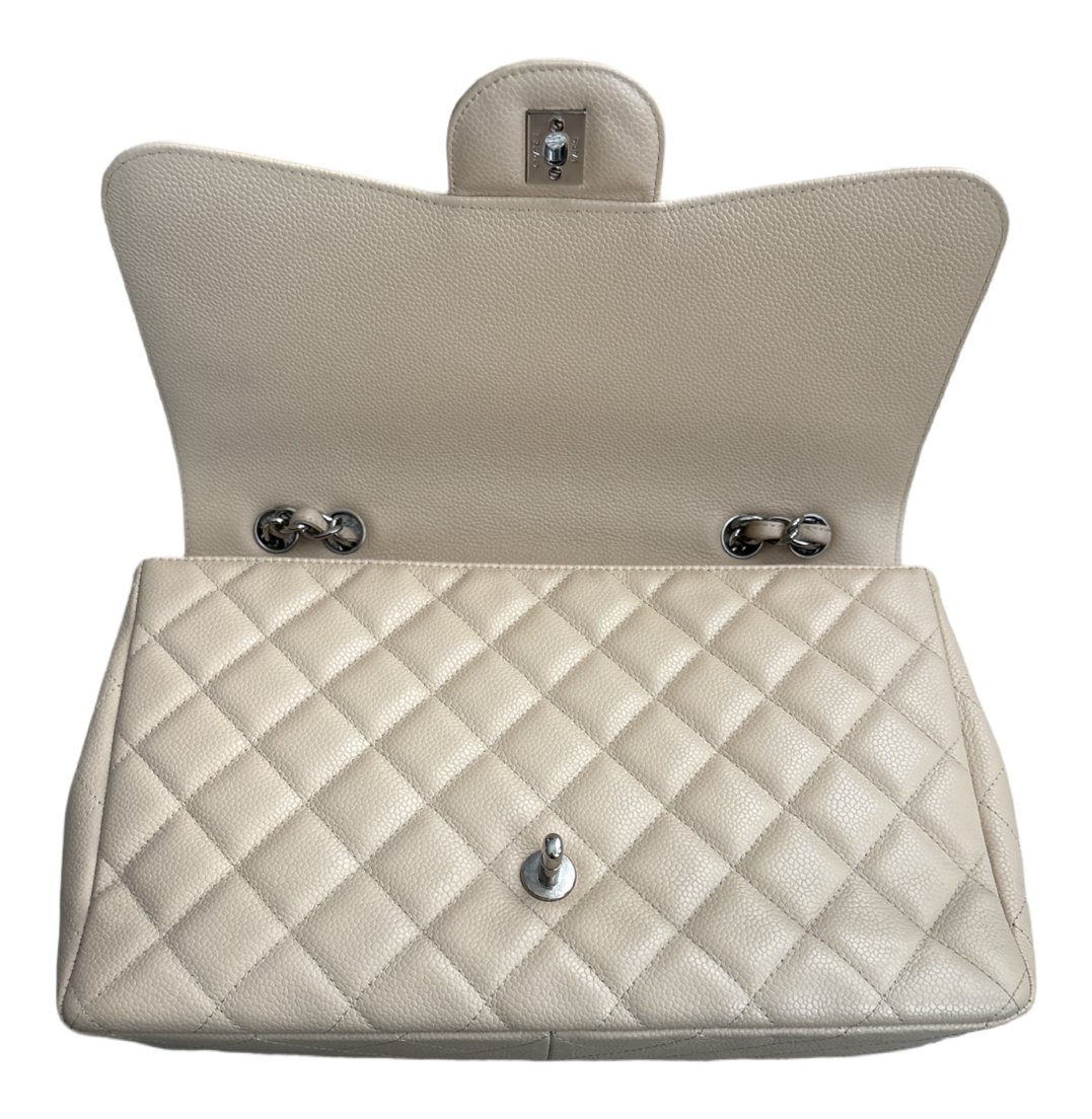 Beige Jumbo Classic Single Flap Bag