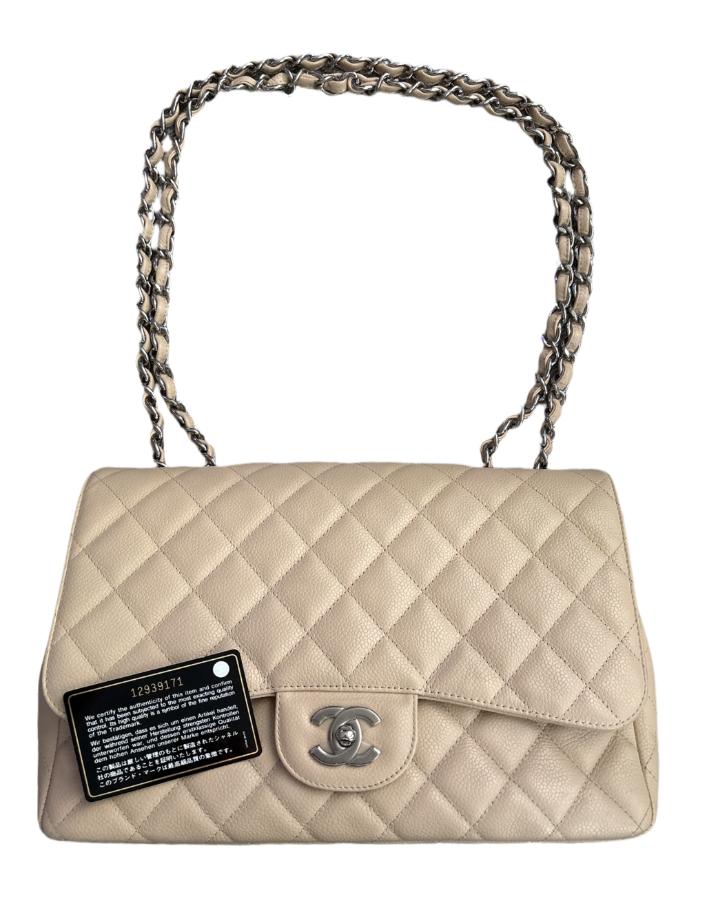 Beige Jumbo Classic Single Flap Bag
