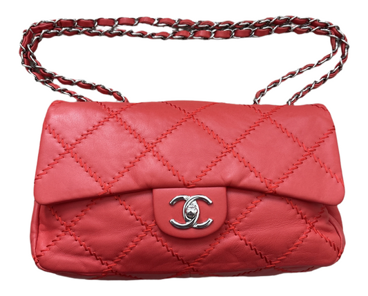 Red Wild Stitch Single Flap Bag