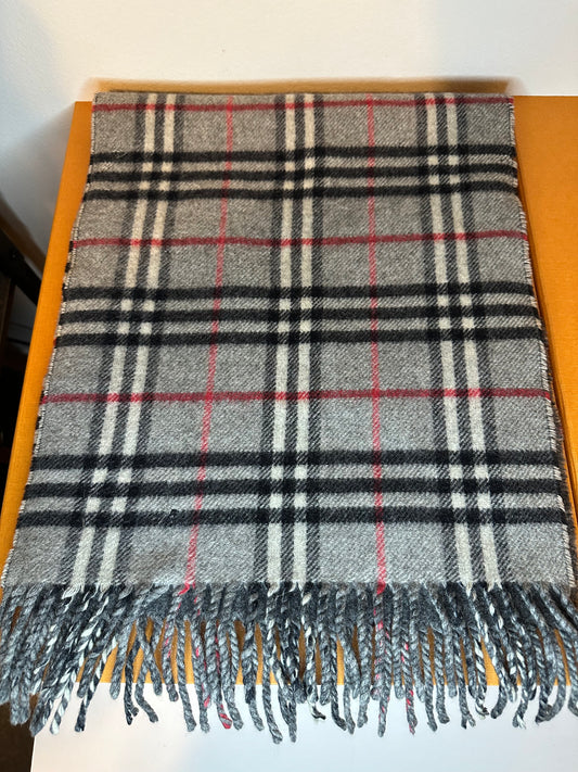 Nova Check Grey Cashmere Scarf