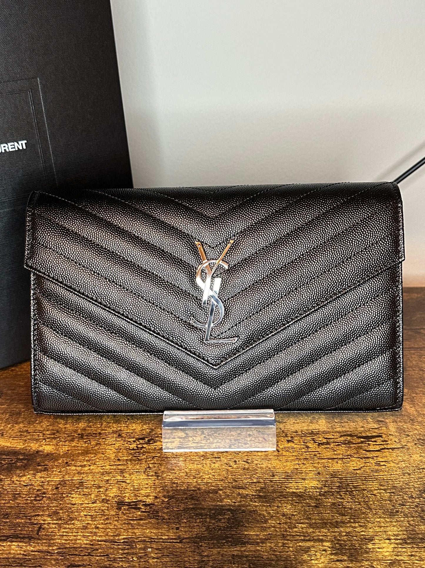 Cassandre Lambskin Chain Wallet Silver