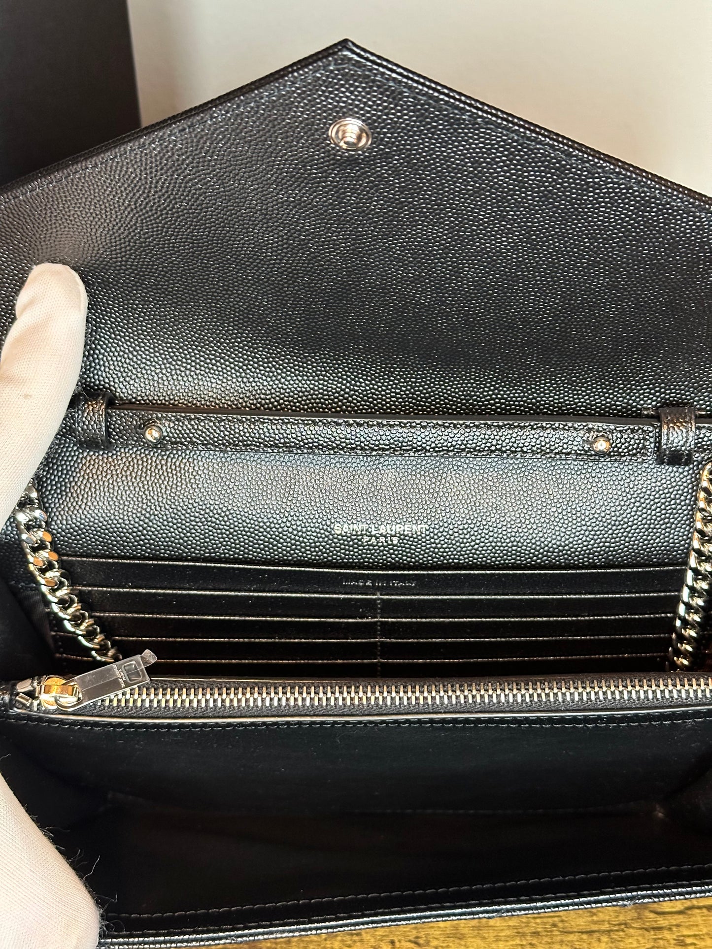 Cassandre Lambskin Chain Wallet Silver