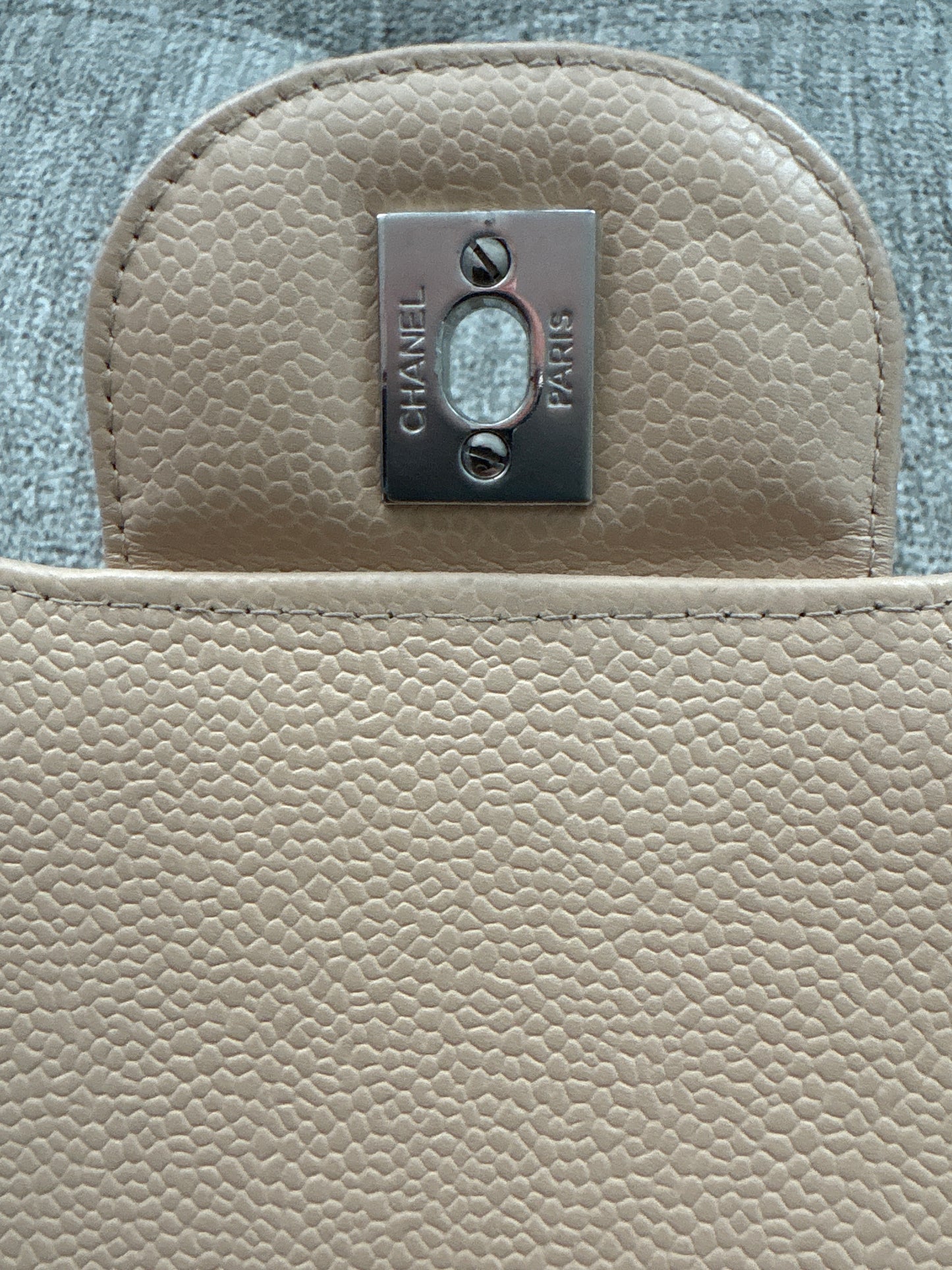 Beige Jumbo Classic Single Flap Bag