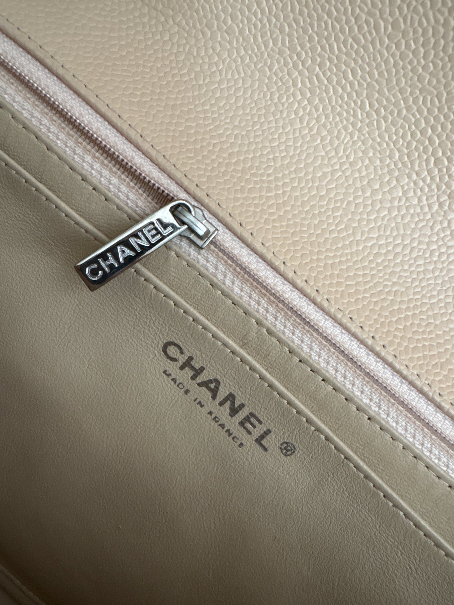 Beige Jumbo Classic Single Flap Bag